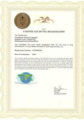 Certificado de la administración de alimentos y medicinas (FDA)